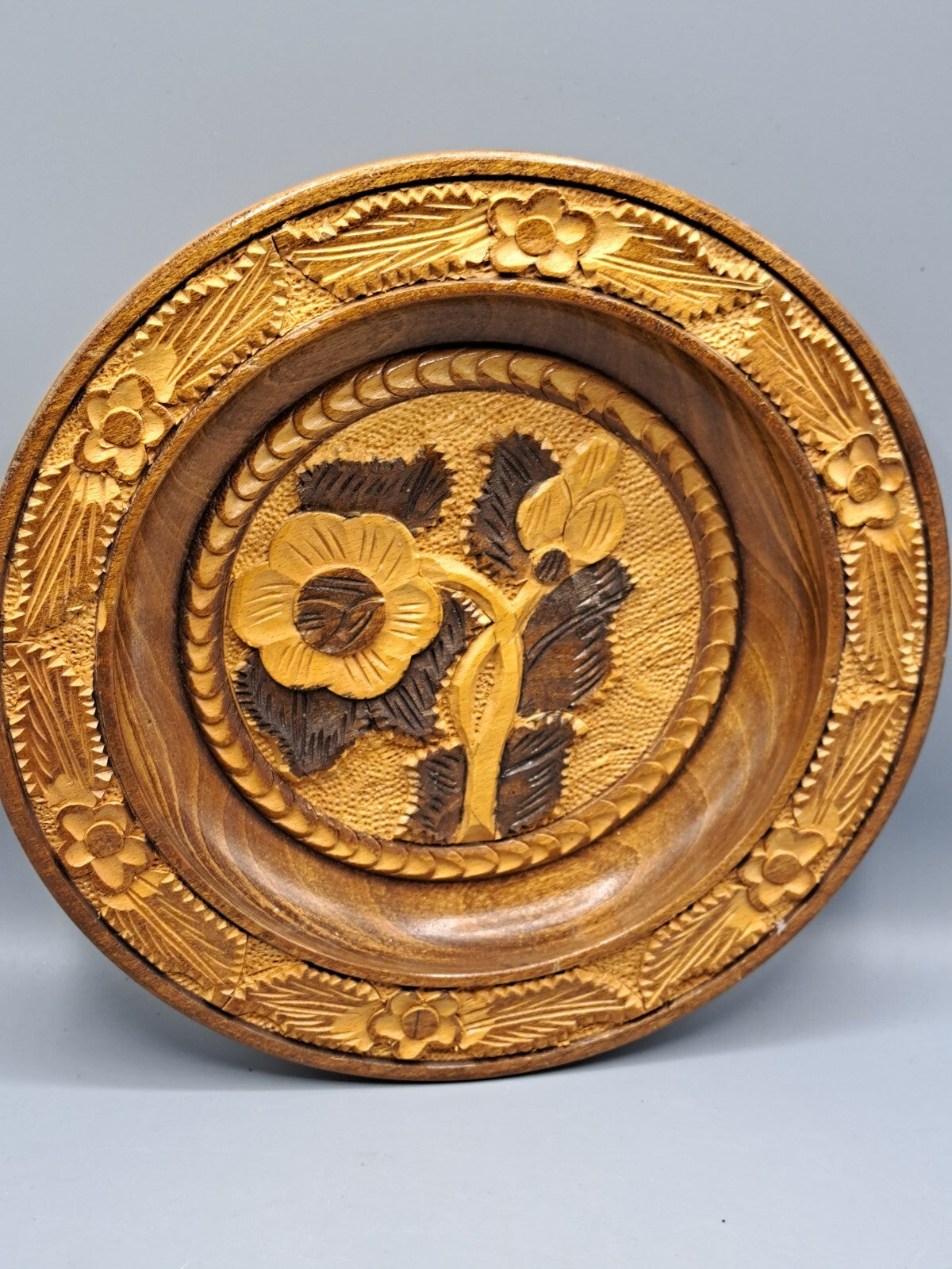 Dekoteller Holz, Sammler, Breite 26 cm, Blumenmuster